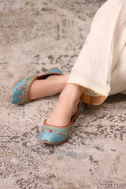 Dastoor Aqua Blue Embellished Khussa For Women