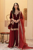 Zeba Maroon Burgundy Velvet Shirt & Sharara with Dupatta For Women
