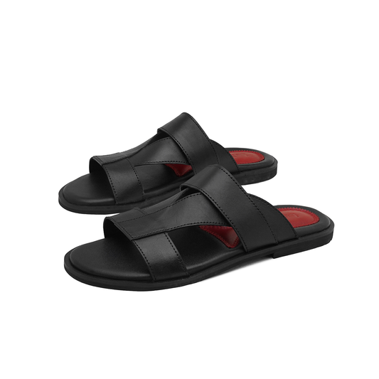 Premium Black Leather Casual Slippers For Men