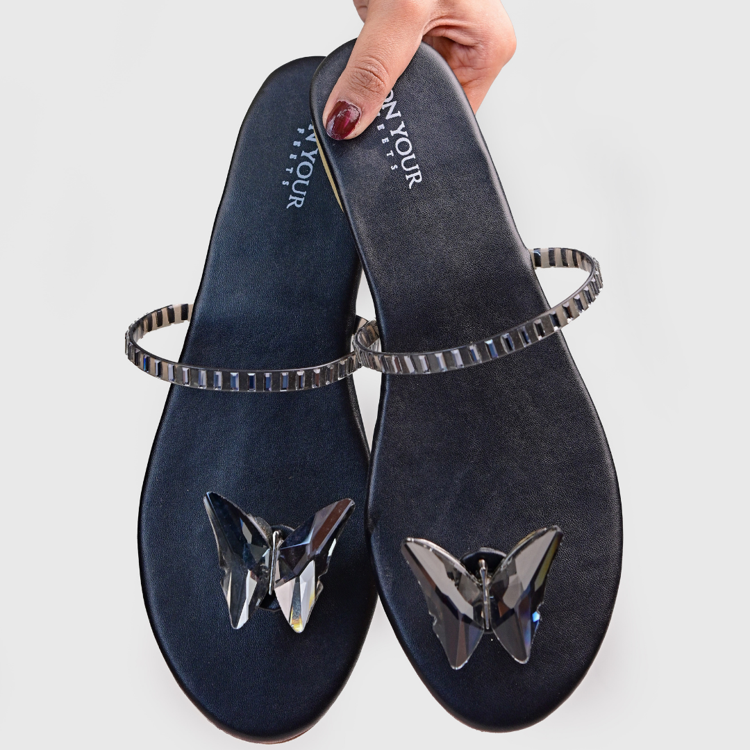 Butterfly Crystal Toe Ring Chappals – Handcrafted Comfort For Women