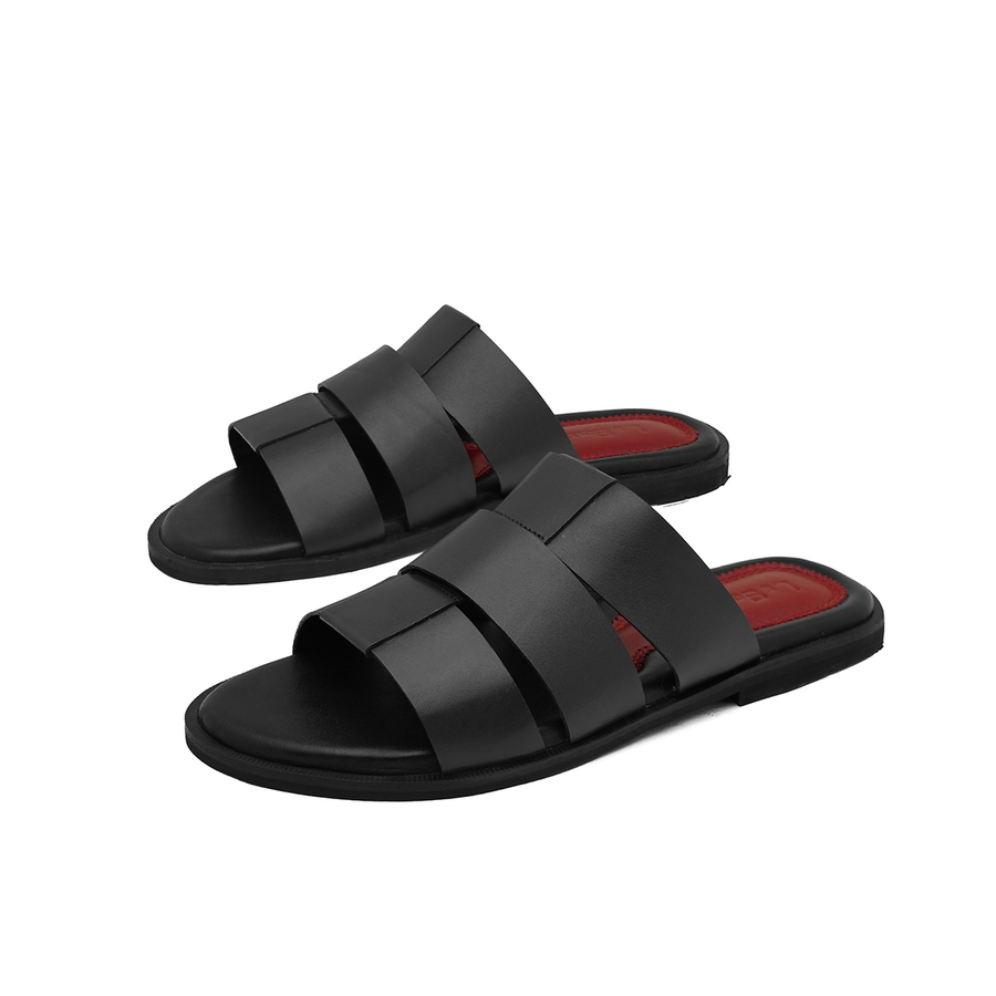 Luxury Black Leather Comfort Slippers For Men