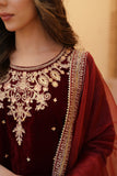 Zeba Maroon Burgundy Velvet Shirt & Sharara with Dupatta For Women
