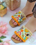 Daisy Multicolored Jute Slides - Handworked with Anchor & Resham Embroidery For Women