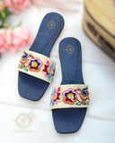 Ilana Denim Slides - Jute Top with Multicolored Resham Embroidery For Women