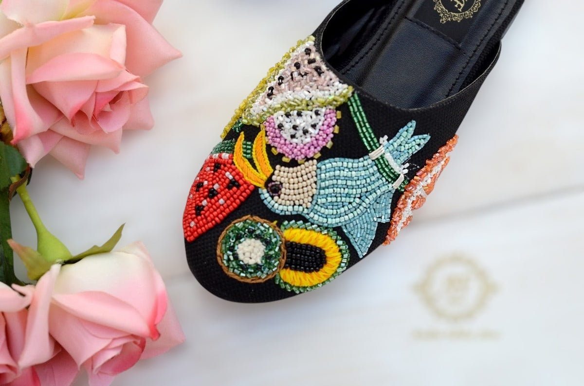 Vibrant Handcrafted Khussa Juties with Glass Beads & Cut Dana For Women