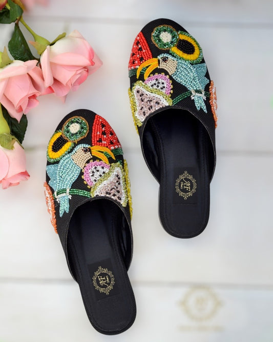 Vibrant Handcrafted Khussa Juties with Glass Beads & Cut Dana For Women