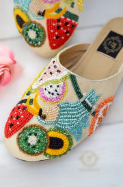 Vibrant Handcrafted Mules with Glass Beads & Cut Dana For Women