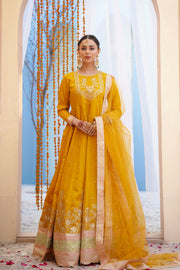 Zarreen Mustard Premium Raw Silk Maxi with Dupatta For Women