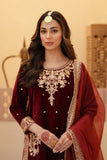 Zeba Maroon Burgundy Velvet Shirt & Sharara with Dupatta For Women