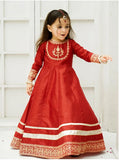 Elegant Block Printed Raw Silk Maxi with Dupatta For Girls
