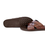 Brown & Black Color Stripe Design Leather Slippers For Men