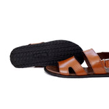 Dark-Brown & Mustard Leather Sandals For Men
