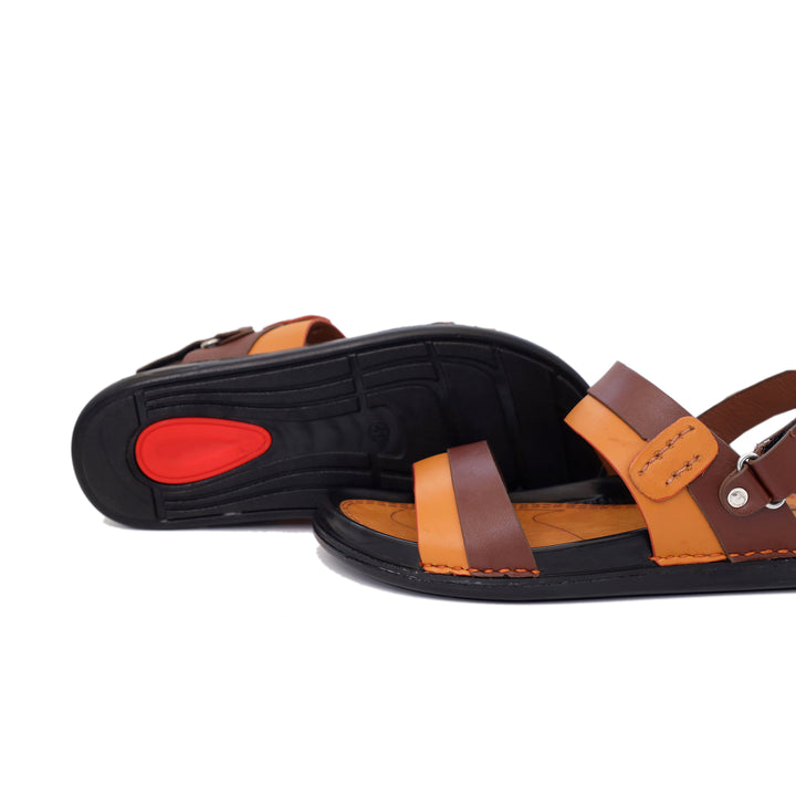 Black & Brown Color Stripe Design Leather Sandals For Men