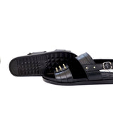 Black & Brown Color Leather & Rubber-Sole Sandals For Men