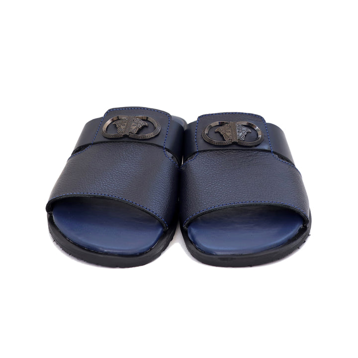 Blue Color Leather Slippers For Men