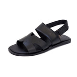 Black Color Leather Sandals For Men