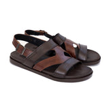 Brown & Black Color Stripe Design Leather Sandals For Men