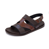 Brown & Black Color Stripe Design Leather Sandals For Men