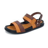 Black & Brown Color Stripe Design Leather Sandals For Men