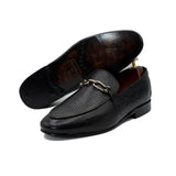 Black Textured Leather With Golden Buckle Shoes For Men