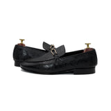 Black Textured Leather With Golden Buckle Shoes For Men