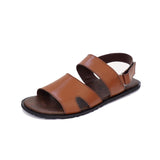 Dark-Brown & Mustard Leather Sandals For Men