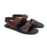 Dark-Brown & Black Leather Sandals For Men