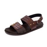 Black & Brown Color Leather & Rubber-Sole Sandals For Men