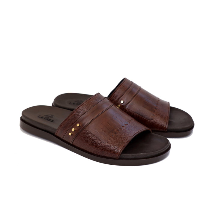 Black/Brown Leather Slippers For Men