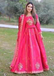 Royal Block Printed Raw Silk Lehenga Choli with Sitari Dupatta For Women