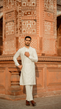 Off White Chikankari Embroidered Kurta For Men