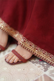Zeba Maroon Burgundy Velvet Shirt & Sharara with Dupatta For Women
