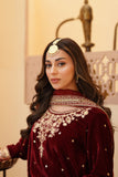 Zeba Maroon Burgundy Velvet Shirt & Sharara with Dupatta For Women