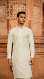 Off White Chikankari Embroidered Kurta For Men