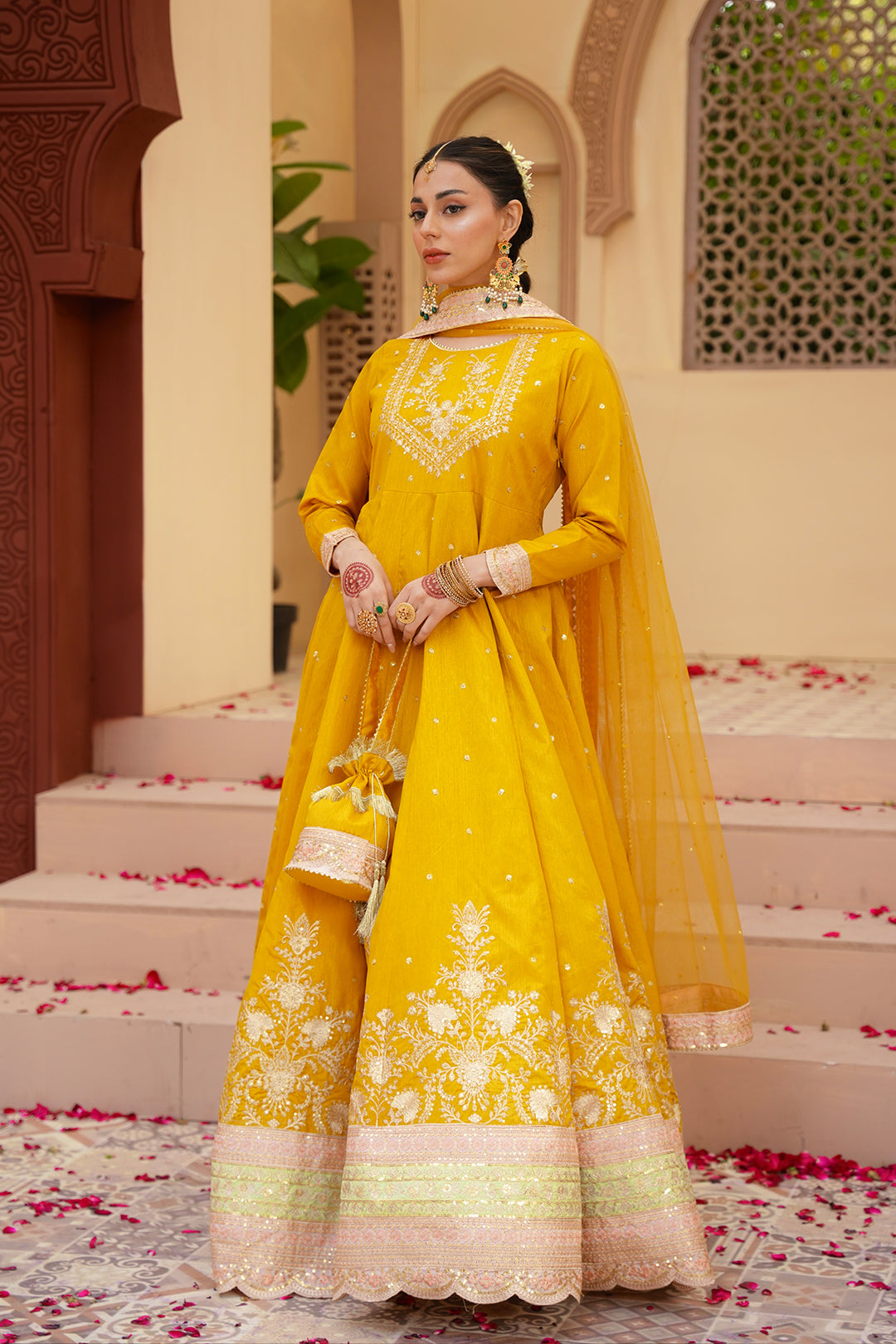Zarreen Mustard Premium Raw Silk Maxi with Dupatta For Women