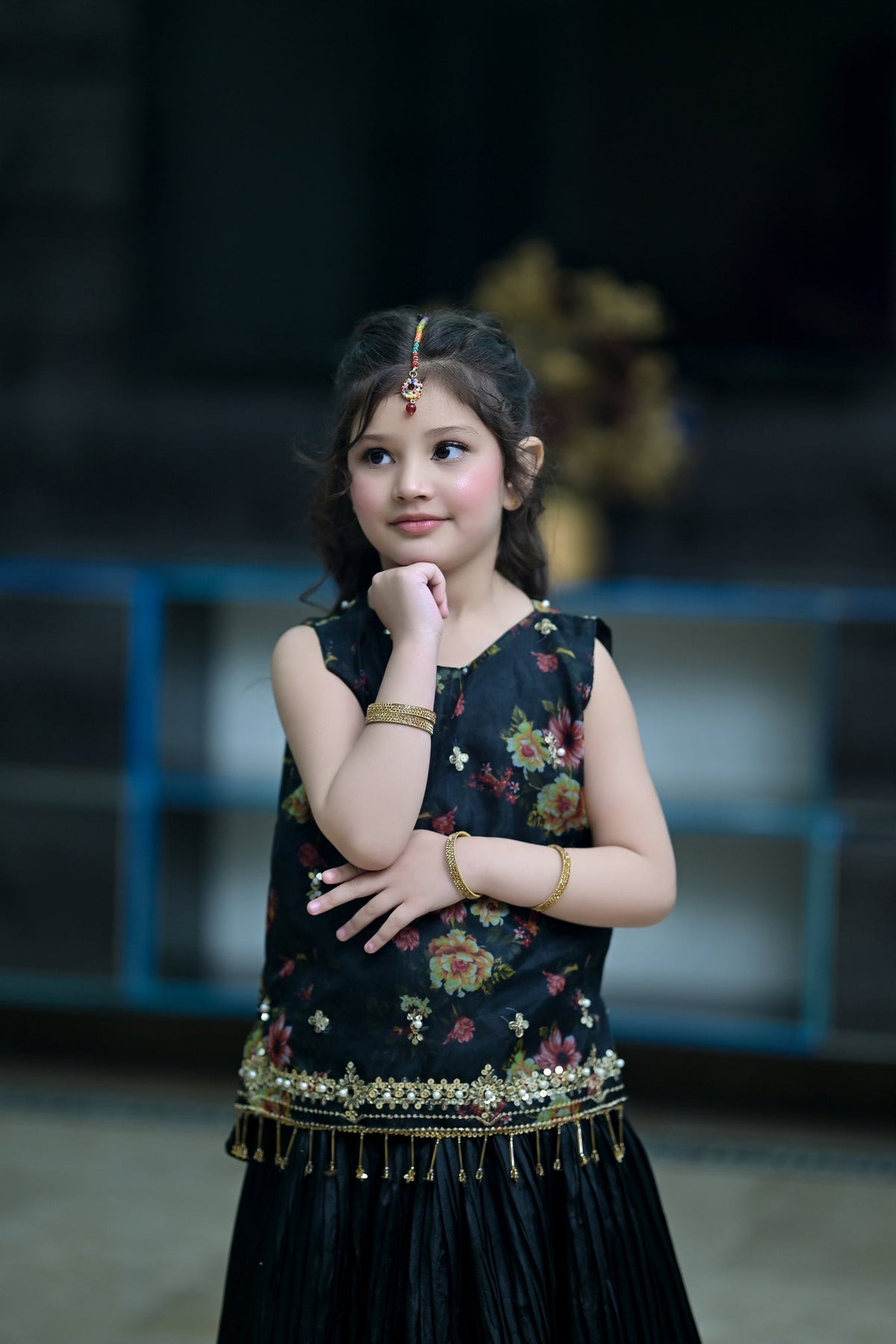 Printed Organza Choli with Crush Lehnga For Girls