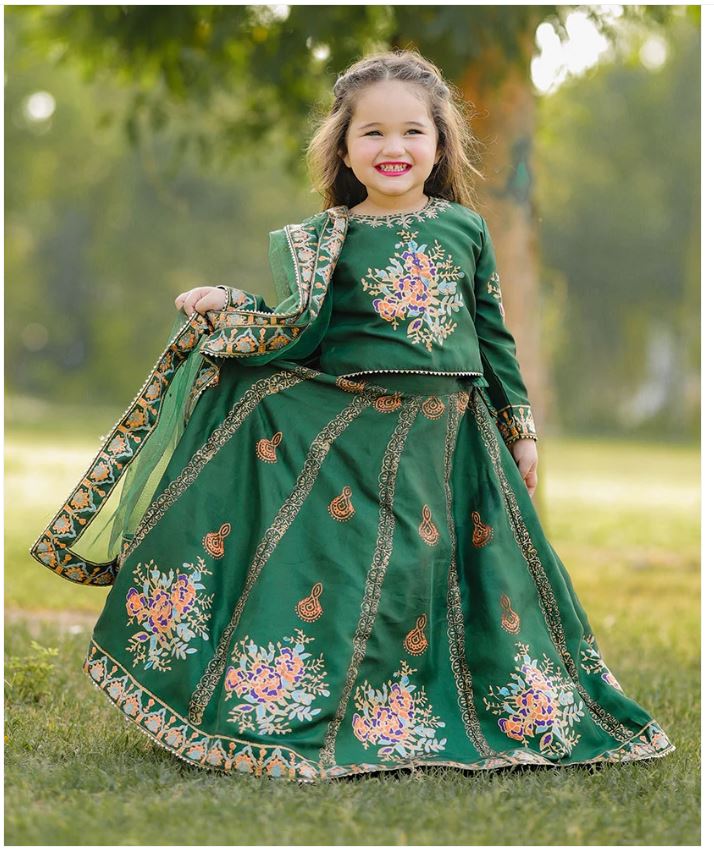 Luxury Block Printed Raw Silk Lehenga Choli For Girls