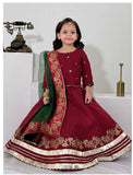 Elegant Embroidered & Block Printed Lehenga Choli For Girls