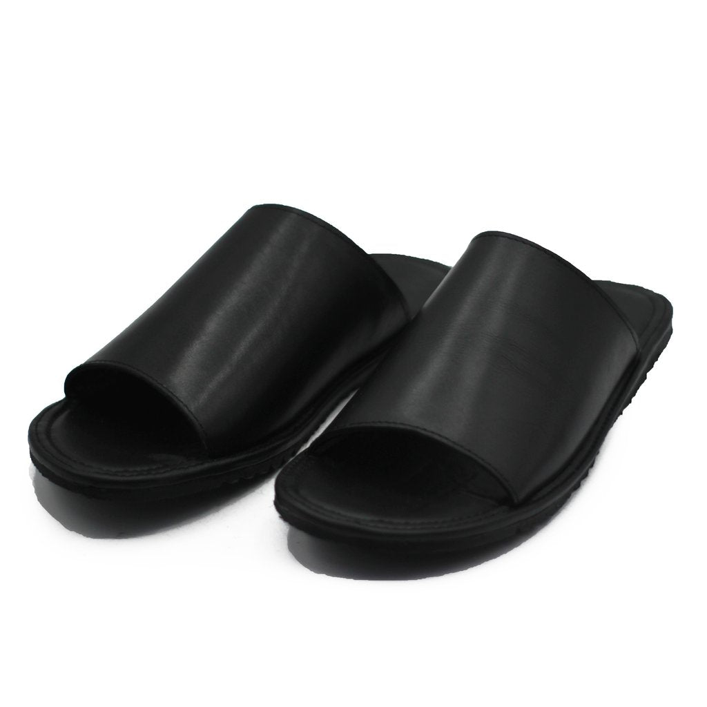 Black & Brown Foam-Padded Leather Slippers For Men