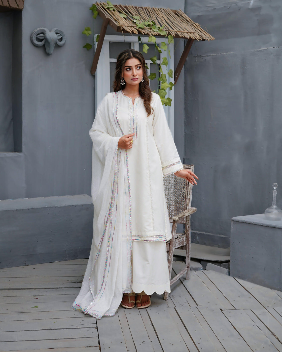 Pearl White – Cotton Silk 3 Piece Suit For Women