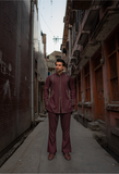 Maroon Embroidered Short Kurta with Bell Bottom Trouser For Men