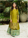 Elegant Soft Raw Silk 3-Piece Suit with Block Printed Lehenga For Girls