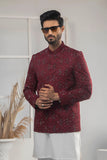 Maroon Color Thread Embroidered Prince Coat For Men