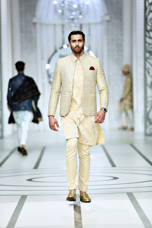 Golden Color Front-Open Prince Coat For Men