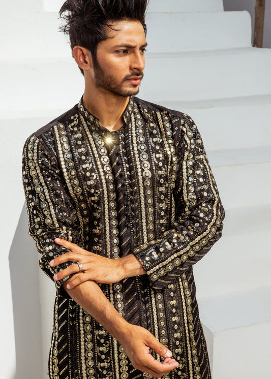 Black Chanderi Kurta Pajama – Elegant & Comfortable For Men