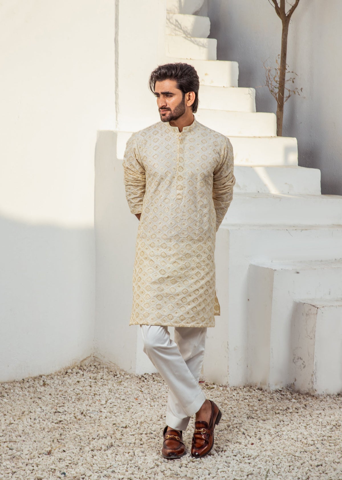 Ivory Chanderi Kurta Pajama – Classic & Sophisticated For Men