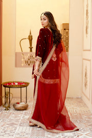 Zeba Maroon Burgundy Velvet Shirt & Sharara with Dupatta For Women