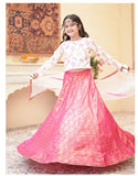 Pink Gotta Embroidered Raw Silk Lehenga Choli For Girls