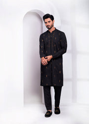 Black Color Block Embroidered Kurta Pajama For Men