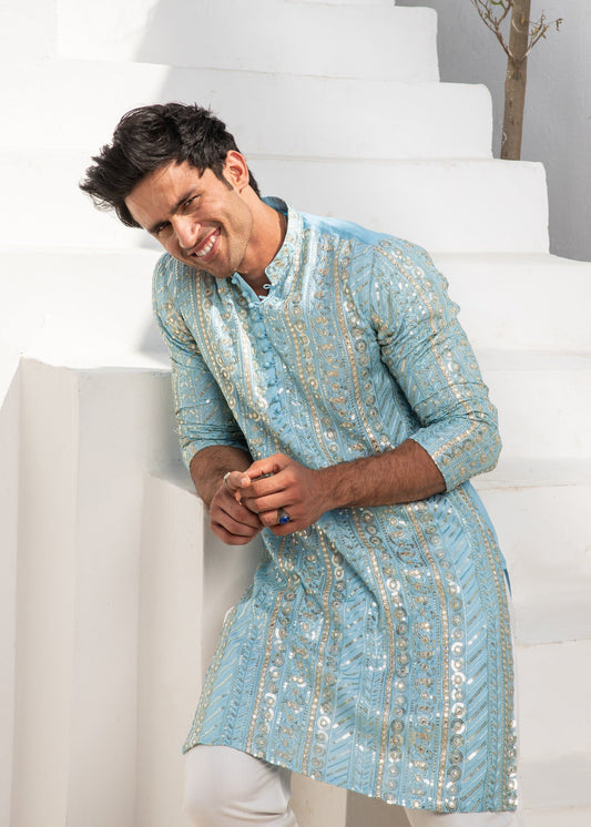 Sky Chanderi Kurta Pajama – Stylish & Elegant For Men